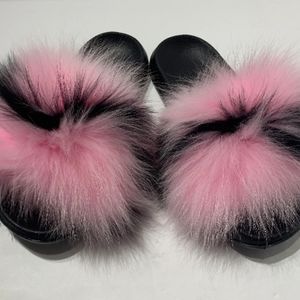 Pink and black fur slides size 6